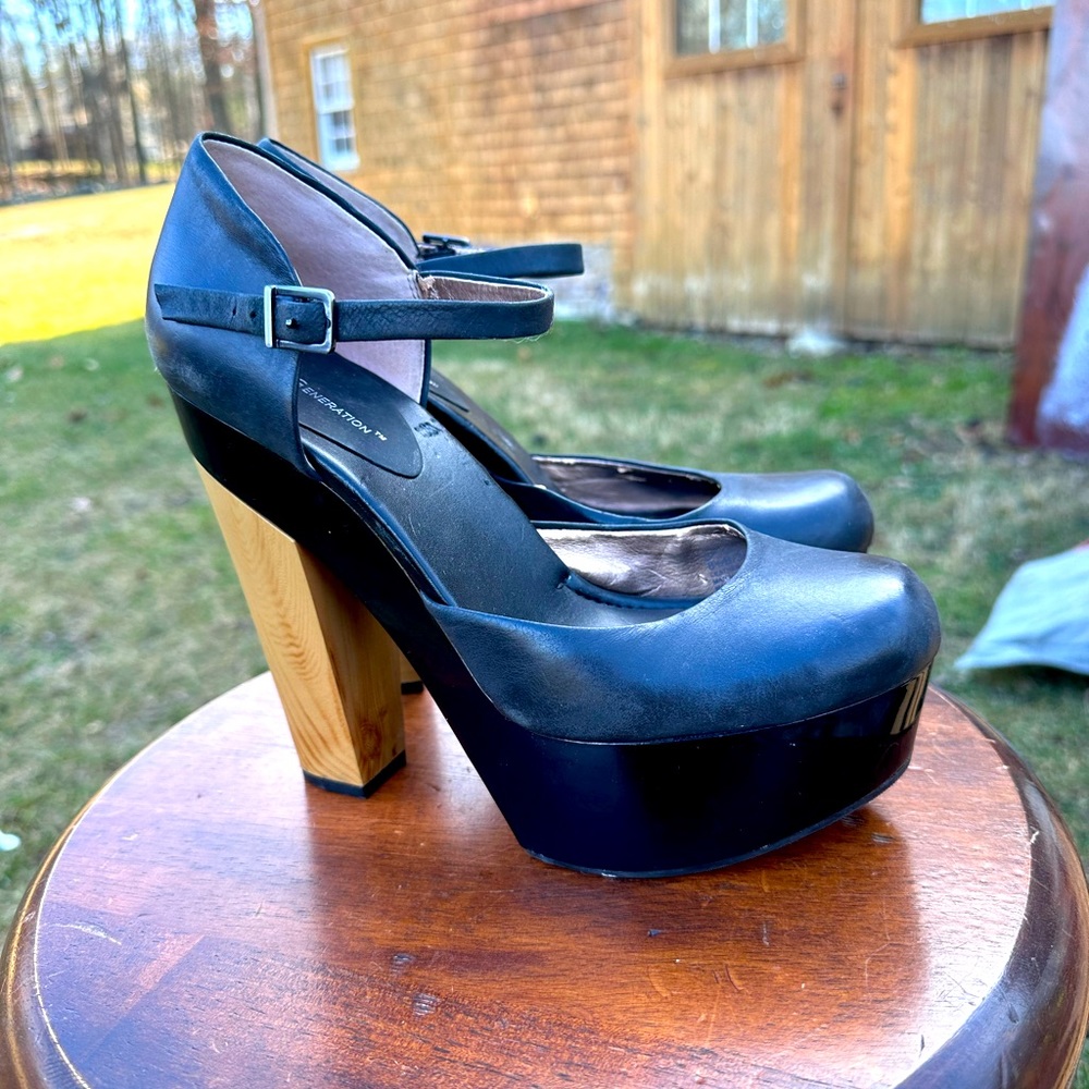 Bcbgeneration Platform Leather Pumps With Wooden … - image 1